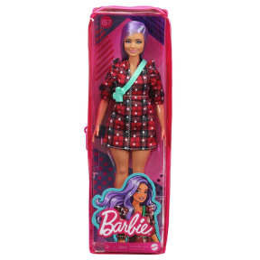 Păpușă Barbie cu par mov în rochie roșie Fashionistas