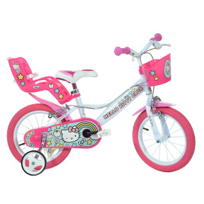 Bicicletă pentru copii cu 4 roți, 14 inch,  Hello Kitty