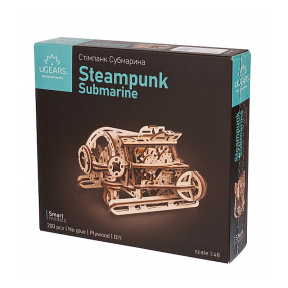 Puzzle 3D din lemn mecanic, Ugears, Steampunk Submarine, 200 piese