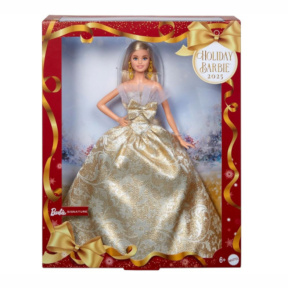 Păpușă Barbie Mattel blondă într-o rochie aurie