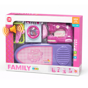 Set de joacă „Mașină de cusut + Fier de călcat + Masă de călcat” cu abur și lumină, roz