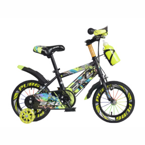 Bicicletă pentru copii cu 4 roți, 14 inch, galbenă