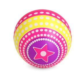 Мяч резиновый 9", желто-красно-розовый, в горошек